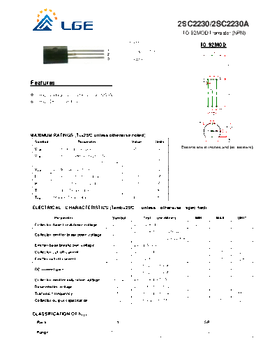 LGE 2sc2230-2sc2230a  . Electronic Components Datasheets Active components Transistors LGE 2sc2230-2sc2230a.pdf