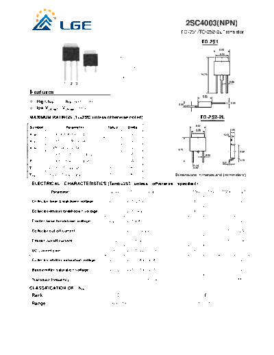 LGE 2sc4003  . Electronic Components Datasheets Active components Transistors LGE 2sc4003.pdf