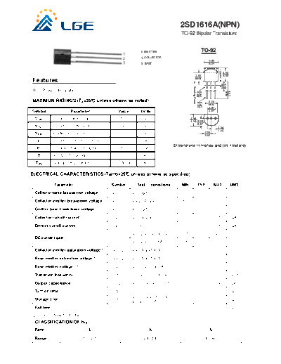 LGE 2sd1616a  . Electronic Components Datasheets Active components Transistors LGE 2sd1616a.pdf