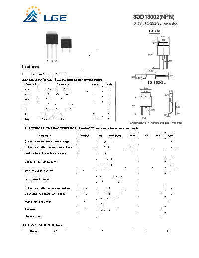 LGE 3dd13002  . Electronic Components Datasheets Active components Transistors LGE 3dd13002.pdf