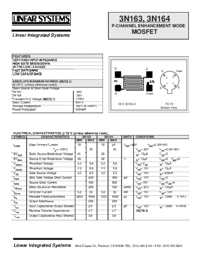 Linear Systems 3n163 3n164  . Electronic Components Datasheets Active components Transistors Linear Systems 3n163_3n164.pdf
