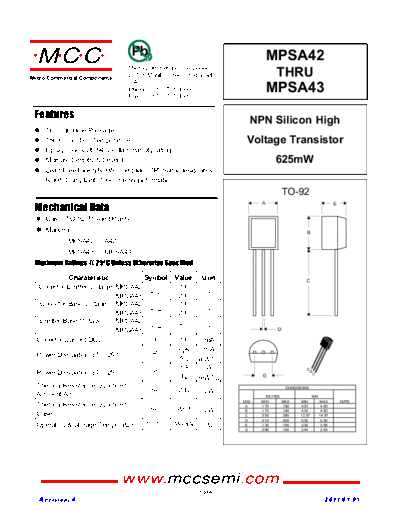 MCC mpsa42 mpsa43 to-92  . Electronic Components Datasheets Active components Transistors MCC mpsa42_mpsa43_to-92.pdf