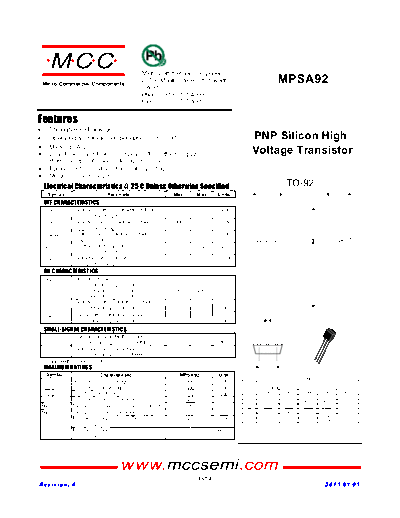 MCC mpsa92 to-92  . Electronic Components Datasheets Active components Transistors MCC mpsa92_to-92.pdf