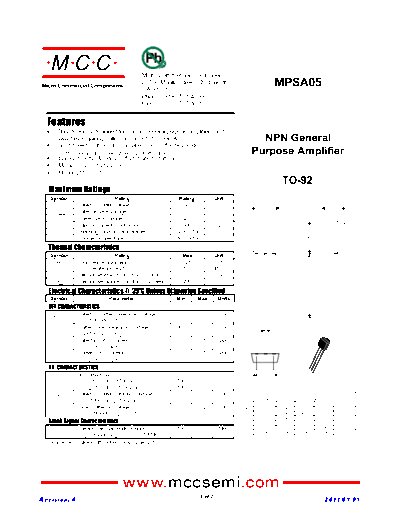 MCC mpsa05 to-92  . Electronic Components Datasheets Active components Transistors MCC mpsa05_to-92.pdf