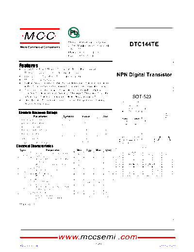 MCC dtc144te sot-523  . Electronic Components Datasheets Active components Transistors MCC dtc144te_sot-523.pdf