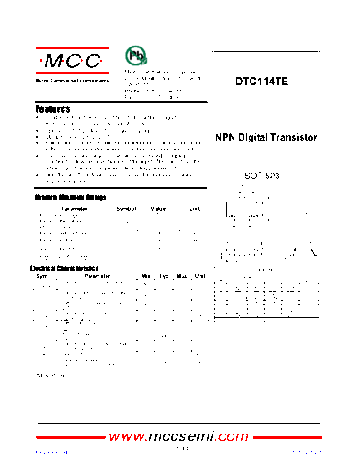 . Electronic Components Datasheets dtc114te sot-523  . Electronic Components Datasheets Active components Transistors MCC dtc114te_sot-523.pdf