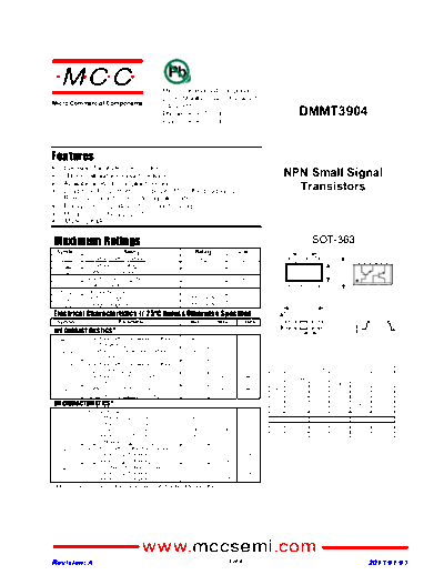 MCC dmmt3904 sot-363  . Electronic Components Datasheets Active components Transistors MCC dmmt3904_sot-363.pdf