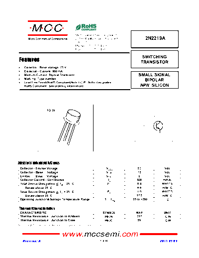 MCC 2n2219a(to-39)  . Electronic Components Datasheets Active components Transistors MCC 2n2219a(to-39).pdf