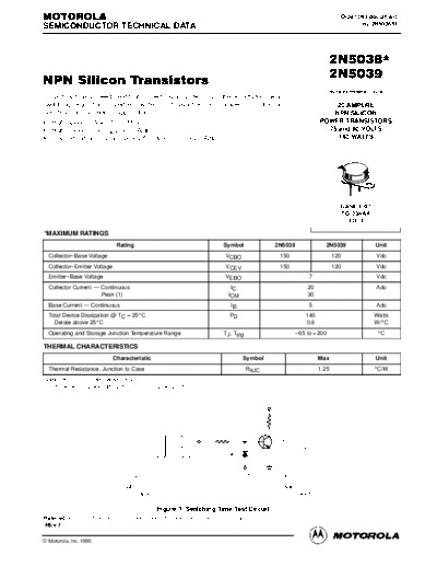 Motorola 2n5038 2n5039  . Electronic Components Datasheets Active components Transistors Motorola 2n5038_2n5039.pdf