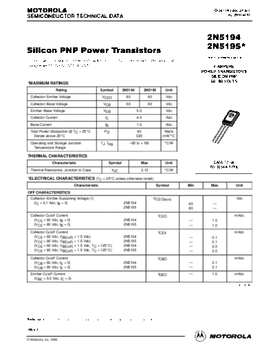 Motorola 2n5194 2n5195  . Electronic Components Datasheets Active components Transistors Motorola 2n5194_2n5195.pdf