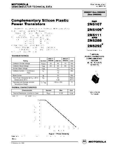 Motorola 2n6107 2n6111 2n6288 2n6109 2n6292  . Electronic Components Datasheets Active components Transistors Motorola 2n6107_2n6111_2n6288_2n6109_2n6292.pdf