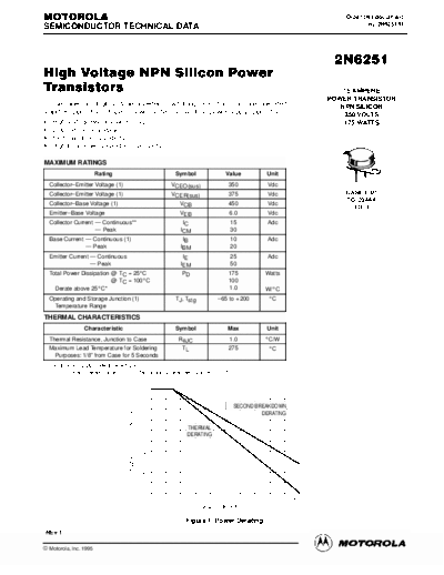 Motorola 2n6251re  . Electronic Components Datasheets Active components Transistors Motorola 2n6251re.pdf