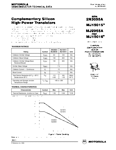 Motorola 2n3055a mj2955a mj15015 mj15016  . Electronic Components Datasheets Active components Transistors Motorola 2n3055a_mj2955a_mj15015_mj15016.pdf