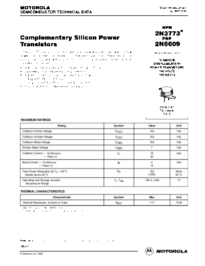 Motorola 2n3773 2n6609  . Electronic Components Datasheets Active components Transistors Motorola 2n3773_2n6609.pdf