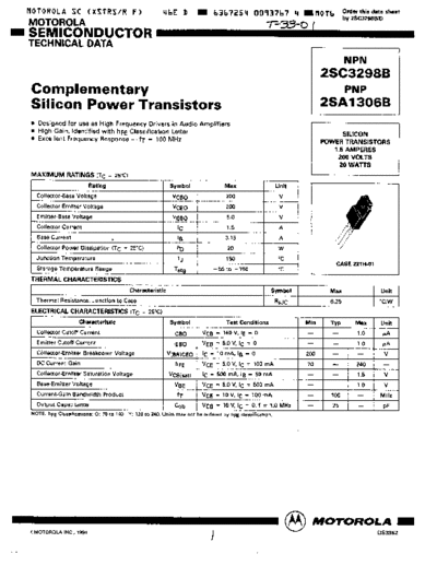 Motorola 2sa1306b 2sc3298b  . Electronic Components Datasheets Active components Transistors Motorola 2sa1306b_2sc3298b.pdf