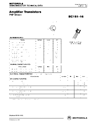 Motorola bc161-16rev0d  . Electronic Components Datasheets Active components Transistors Motorola bc161-16rev0d.pdf