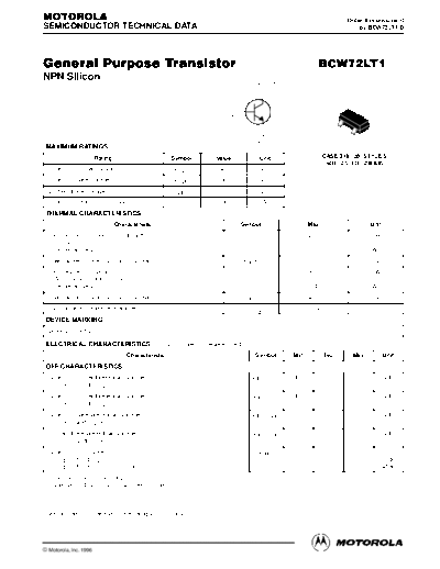 Motorola bcw72lt1  . Electronic Components Datasheets Active components Transistors Motorola bcw72lt1.pdf