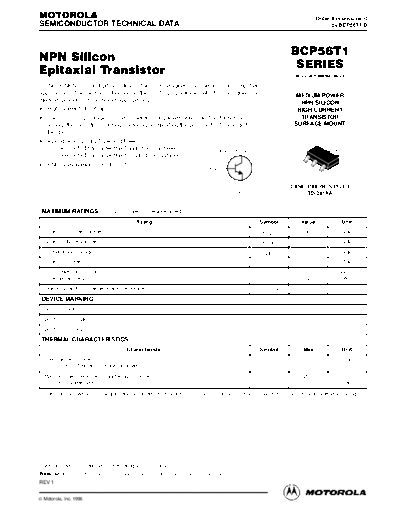 . Electronic Components Datasheets bcp56t1r  . Electronic Components Datasheets Active components Transistors Motorola bcp56t1r.pdf