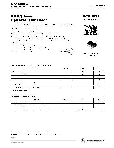 Motorola bcp69t1rev2  . Electronic Components Datasheets Active components Transistors Motorola bcp69t1rev2.pdf