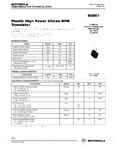 Motorola bd801rev  . Electronic Components Datasheets Active components Transistors Motorola bd801rev.pdf