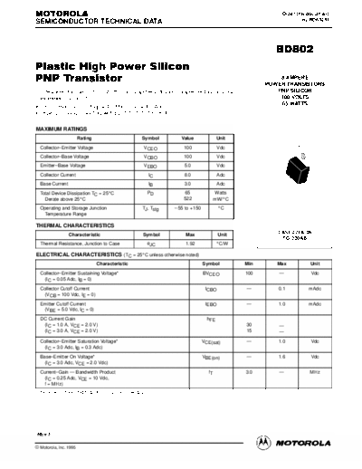 Motorola bd802rev  . Electronic Components Datasheets Active components Transistors Motorola bd802rev.pdf