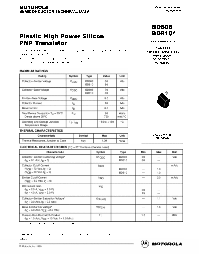 Motorola bd808 bd810  . Electronic Components Datasheets Active components Transistors Motorola bd808_bd810.pdf