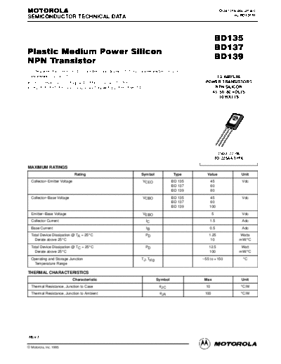 Motorola bd135 bd137 bd139  . Electronic Components Datasheets Active components Transistors Motorola bd135_bd137_bd139.pdf