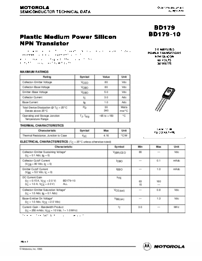 Motorola bd179-10  . Electronic Components Datasheets Active components Transistors Motorola bd179-10.pdf
