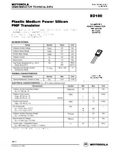 Motorola bd180rev  . Electronic Components Datasheets Active components Transistors Motorola bd180rev.pdf