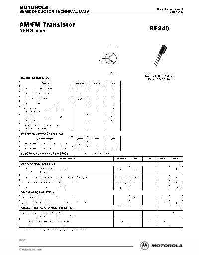 Motorola bf240rev  . Electronic Components Datasheets Active components Transistors Motorola bf240rev.pdf