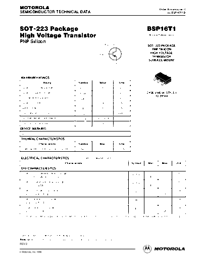 Motorola bsp16t1r  . Electronic Components Datasheets Active components Transistors Motorola bsp16t1r.pdf