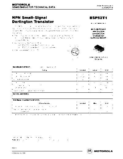 Motorola bsp52t1r  . Electronic Components Datasheets Active components Transistors Motorola bsp52t1r.pdf