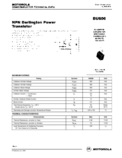 Motorola bu806rev  . Electronic Components Datasheets Active components Transistors Motorola bu806rev.pdf