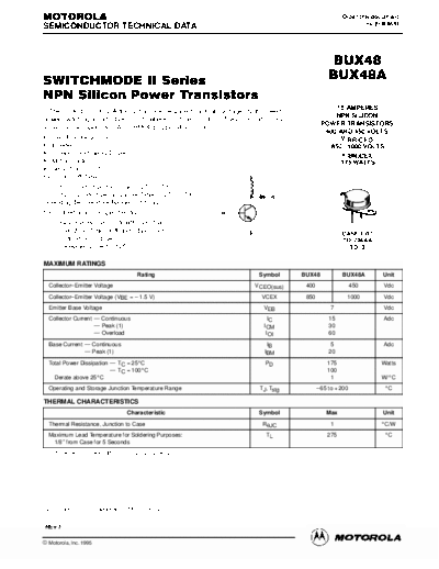 Motorola bux48rev  . Electronic Components Datasheets Active components Transistors Motorola bux48rev.pdf