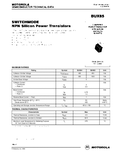 Motorola bux85rev  . Electronic Components Datasheets Active components Transistors Motorola bux85rev.pdf