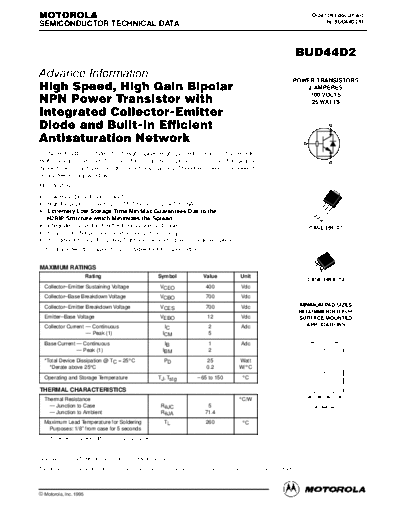 Motorola bud44d2r  . Electronic Components Datasheets Active components Transistors Motorola bud44d2r.pdf