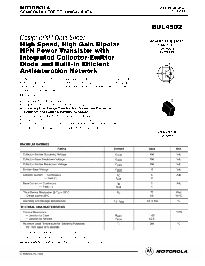 Motorola bul45d2r  . Electronic Components Datasheets Active components Transistors Motorola bul45d2r.pdf