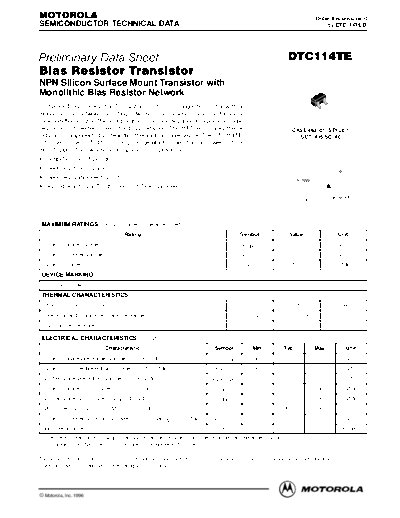 Motorola dtc114terev0  . Electronic Components Datasheets Active components Transistors Motorola dtc114terev0.pdf