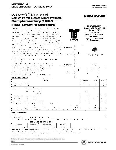 Motorola mmdf2c03  . Electronic Components Datasheets Active components Transistors Motorola mmdf2c03.pdf