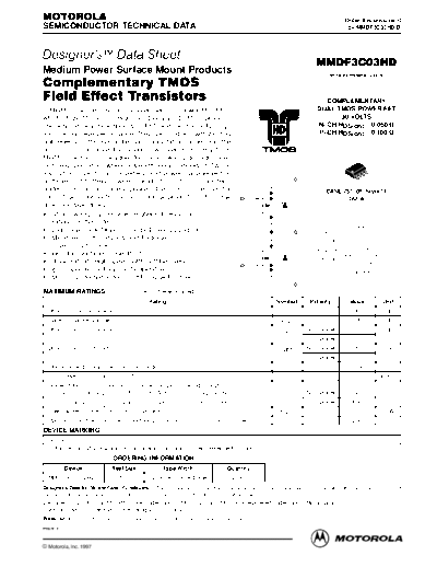 Motorola mmdf3c03hdrev1  . Electronic Components Datasheets Active components Transistors Motorola mmdf3c03hdrev1.pdf