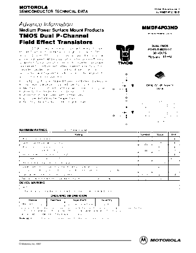Motorola mmdf4p03hd  . Electronic Components Datasheets Active components Transistors Motorola mmdf4p03hd.pdf