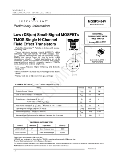 . Electronic Components Datasheets mgsf3454  . Electronic Components Datasheets Active components Transistors Motorola mgsf3454.pdf