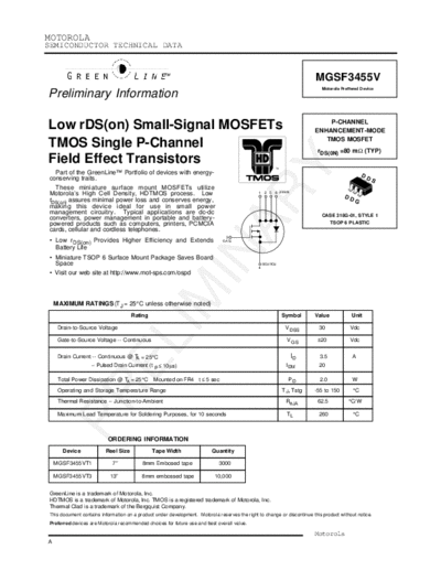 Motorola mgsf3455  . Electronic Components Datasheets Active components Transistors Motorola mgsf3455.pdf