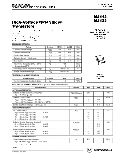 Motorola mj413rev  . Electronic Components Datasheets Active components Transistors Motorola mj413rev.pdf