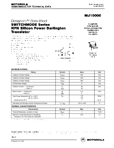 Motorola mj10000r  . Electronic Components Datasheets Active components Transistors Motorola mj10000r.pdf