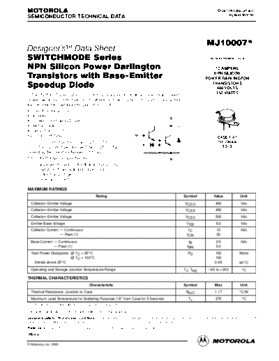 Motorola mj10007r  . Electronic Components Datasheets Active components Transistors Motorola mj10007r.pdf