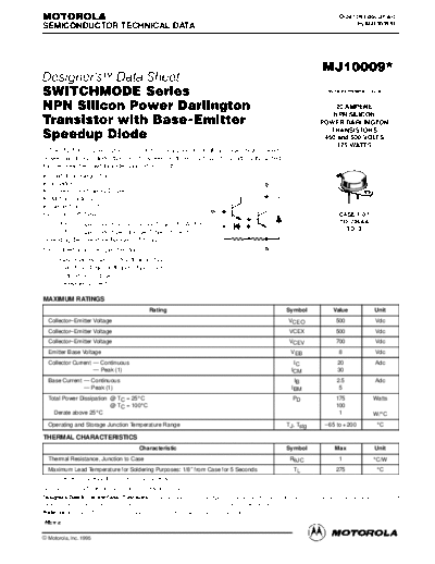 Motorola mj10009r  . Electronic Components Datasheets Active components Transistors Motorola mj10009r.pdf