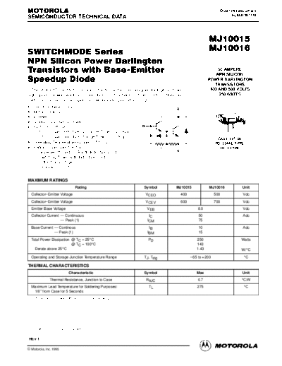 Motorola mj10015r  . Electronic Components Datasheets Active components Transistors Motorola mj10015r.pdf