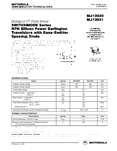 Motorola mj10020r  . Electronic Components Datasheets Active components Transistors Motorola mj10020r.pdf