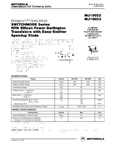 Motorola mj10022r  . Electronic Components Datasheets Active components Transistors Motorola mj10022r.pdf